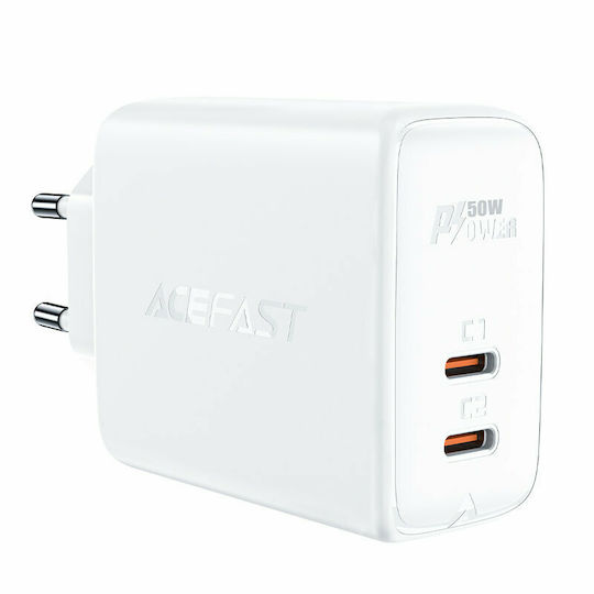 Acefast Φορτιστής Χωρίς Καλώδιο με 2 Θύρες USB-C 50W Power Delivery / Quick Charge 4.0 Λευκός (A29)