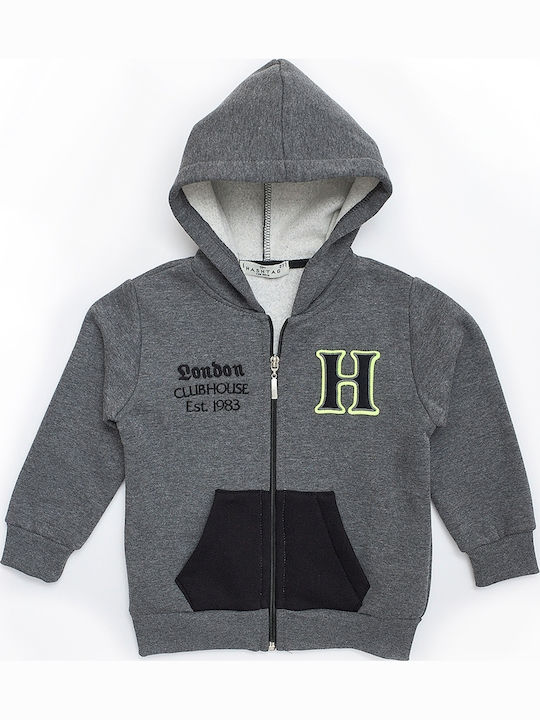 Athletic Kids Sweatshirt Cardigan Cotton with Hood Gray