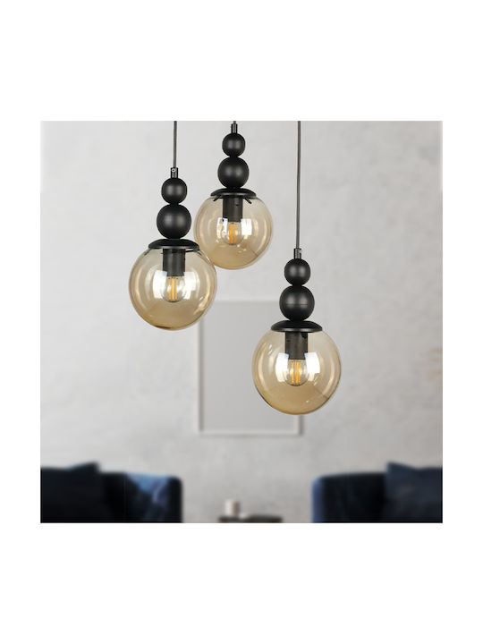 Megapap Latona Pendant Light Black Ball with Socket E27 30x30x85cm