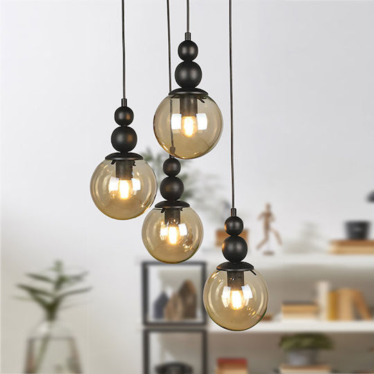 Megapap Latona Висящо Осветително Тяло Черен Топка за 4 Крушки E27 30x30x90см.