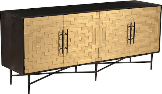 Sideboard Ritz made of Solid Wood Black / Gold Matt 180x45x76cm
