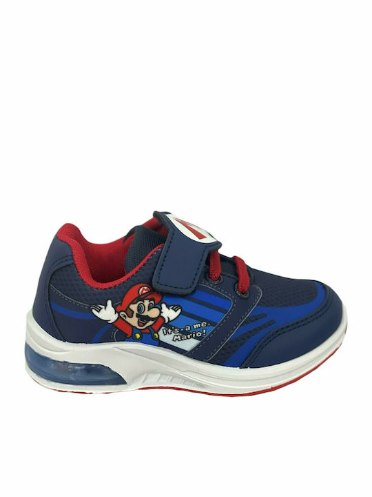 Super Mario Παιδικά Sneakers Ανατομικά με Σκρατς & Φωτάκια Μπλε