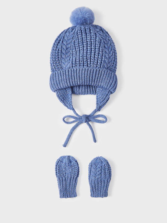 Kids Beanie Set with Gloves Knitted Blue