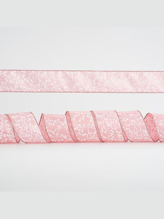Eurolamp Weihnachtliche Farbband Stoff Rosa 91x6.35cm 1Stück mit Silberzweigen