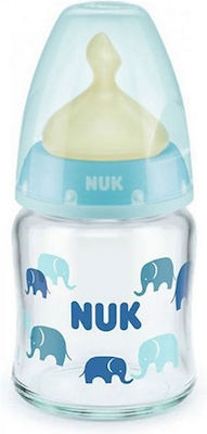 Nuk Glasflasche First Choice+ Gegen Koliken mit Kautschuksauger für 0-6 Monate Ciell Elefanten 120ml 1Stück 10.747.118