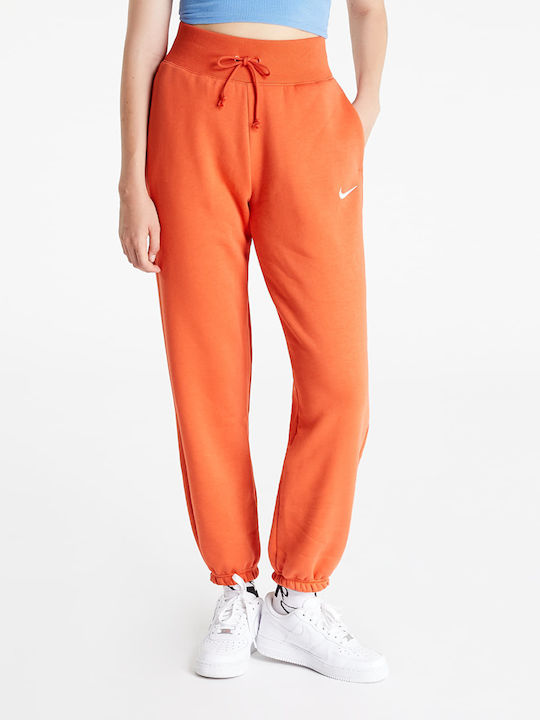 Sportswear Ψηλόμεσο Παντελόνι Φόρμας με Λάστιχο Fleece Πορτοκαλί
