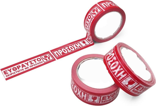 thessPACK Ταινία Συσκευασίας Προσοχή Εύθραυστο 38mm x 60m σε Κόκκινο Χρώμα