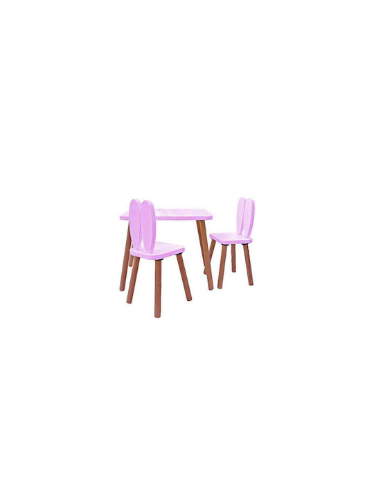 Λαγουδάκι Kids Table Set with Chairs made of Wood Pink