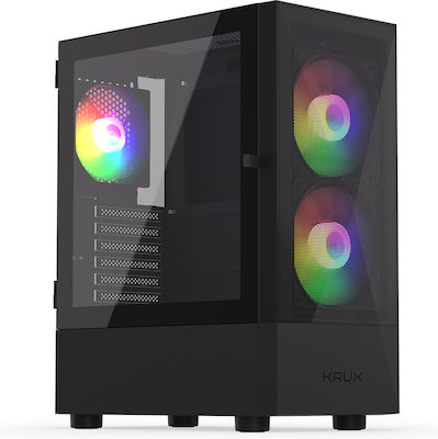 Krux Vako Gaming Midi Tower Computer Case with Window Panel and RGB Lighting Black