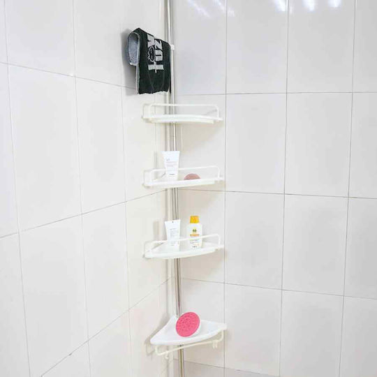 Factory MW-832 Ъглов Стенен Рафт за баня Пластмасен с 4 рафта 33x21.5x320см Бял