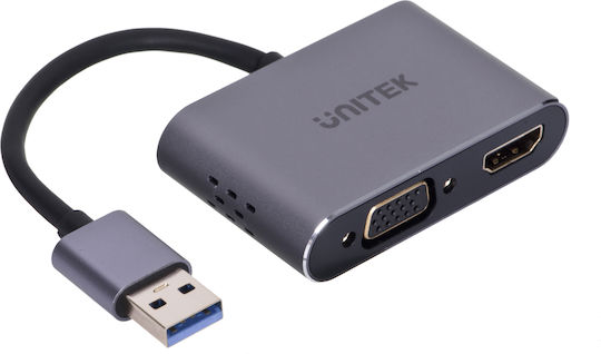 Unitek Converter USB-A male to HDMI / VGA female Gray 1pcs V1304A