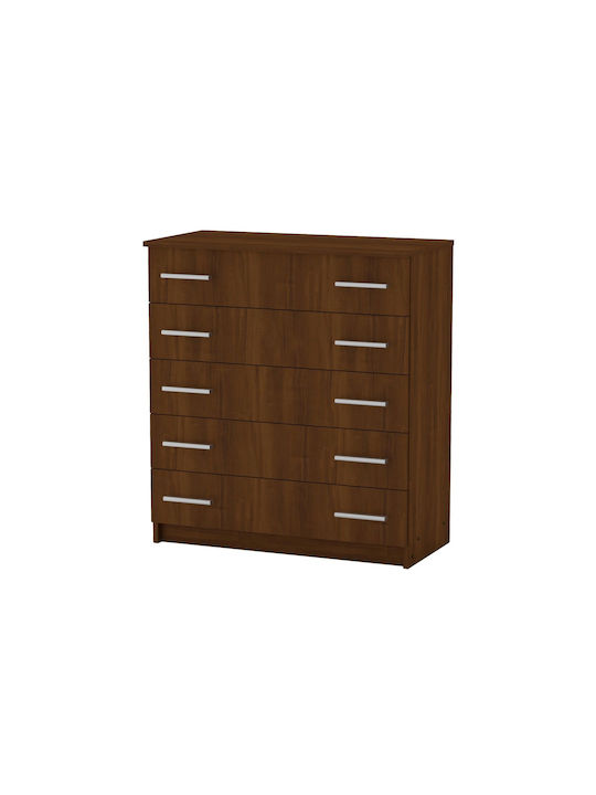 Penelope Wooden Chest of Drawers with 5 Drawers Καρυδί 80.5x38x89cm