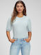 GAP Women's Summer Blouse Cotton Short Sleeve Light Blue