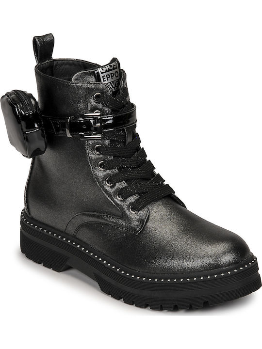 Leaca Leather Kids Boots with Zipper Black