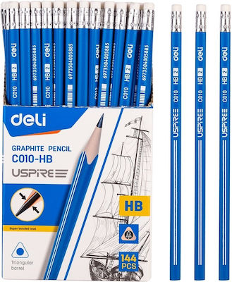 Deli Pencil HB with Eraser Blue