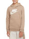 Nike Kids Fleece Sweatshirt with Hood and Pocket Beige