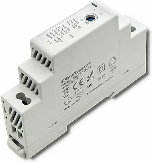 Qoltec Τροφοδοτικό Ράγας με Έξοδο 24V και Ισχύ 15W