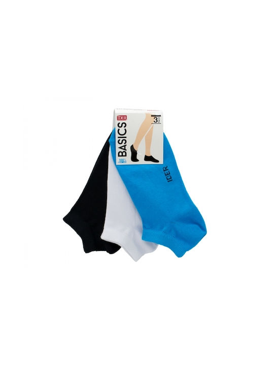 IDER Women's Solid Color Socks Sky Blue/White/Black 3Pack