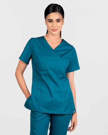 Ayo Cassandra Women's Petrol Blue Medical Blouse Cotton and Polyester
