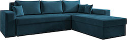 Cahabon Corner Fabric Sofa Bed with Reversible Angle & Storage Space Blue 250x180cm