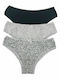 Cotton Women's Briefs 3Pack Black Animal Grey Melange