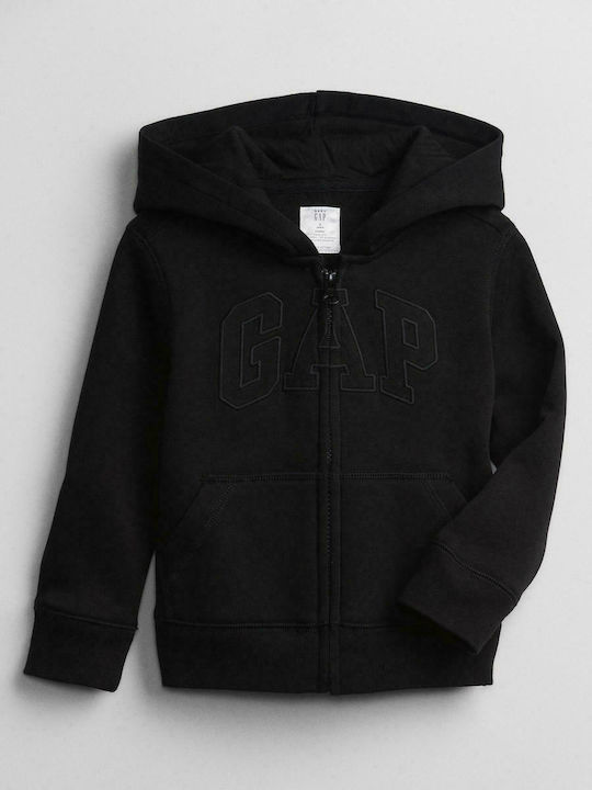 Kinder-Sweatshirtjacke Baumwolle mit Kapuze Schwarz
