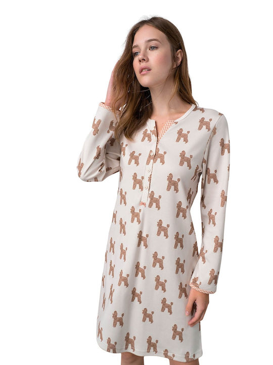 Vamp Winter Cotton Women's Nightdress Beige