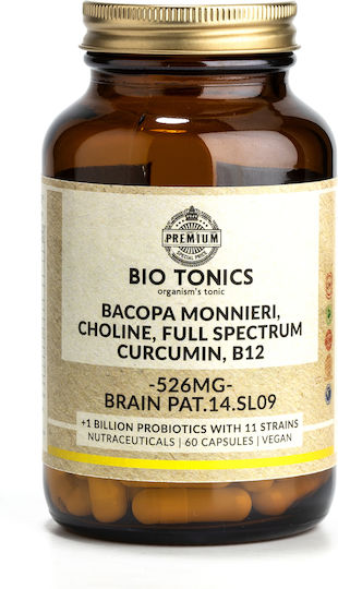 Bio Tonics Bacopa Monnieri - Choline - Full Spectrum - Curcumin - B12 526mg Συμπλήρωμα για την Μνήμη & τη Συγκέντρωση 60 φυτικές κάψουλες