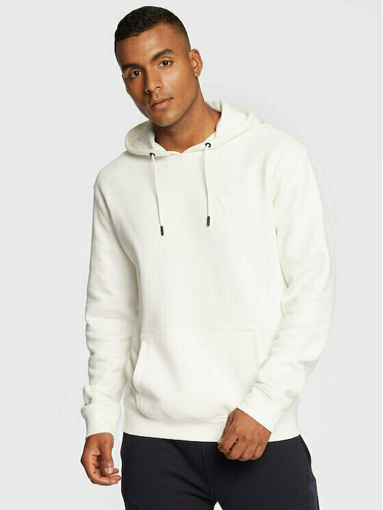 Guess Men's Sweatshirt with Hood and Pockets White