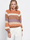 Funky Buddha Women's Long Sleeve Sweater Striped Brown