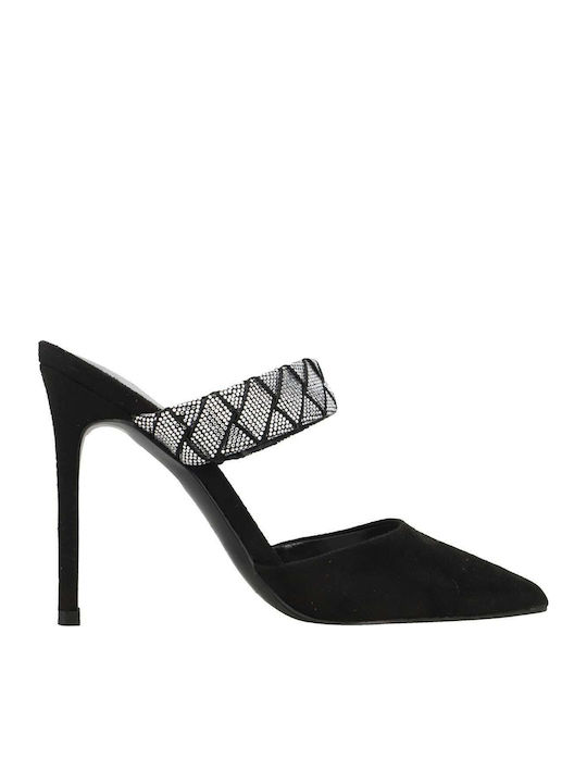 Fresah 2 Suede Mules με Χοντρό Ψηλό Τακούνι σε Μαύρο Χρώμα