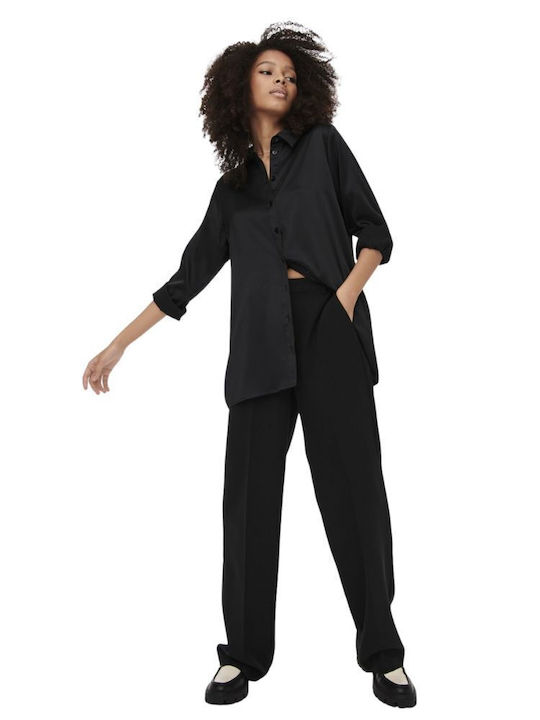 Langärmeliges Damenhemden Satin Piquée Schwarz