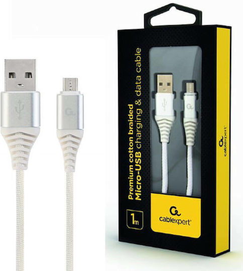 Cablexpert Braided USB 2.0 to micro USB Cable Ασημί 1m (CC-USB2B-AMmBM-1M-BW2)