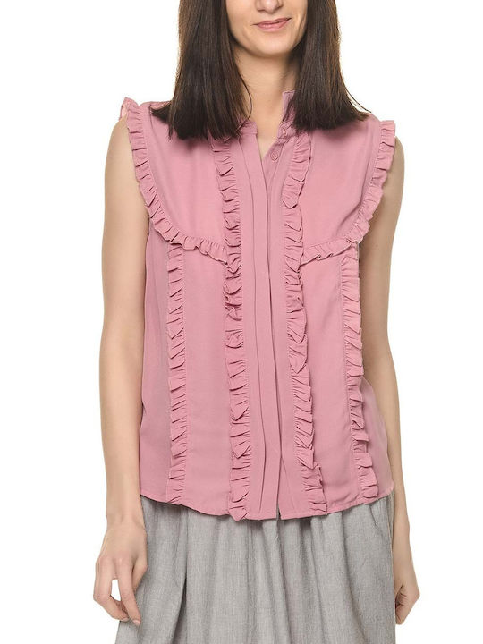 Glamorous Damen Sommerliche Bluse Baumwoll Ärmellos Rosa