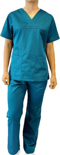 Fabrik 10032 Unisex Petrol Blue Pants & Blouse Set Cotton and Polyester