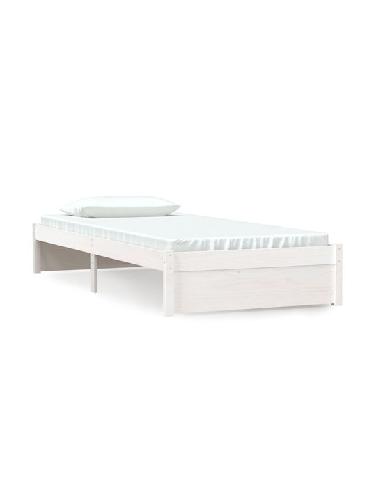Κρεβάτι Μονό από Μασίφ Ξύλο Λευκό με Τάβλες για Στρώμα 90x190cm