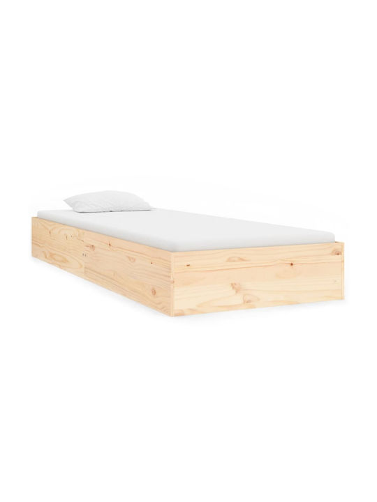Single Bed Solid Wood with Slats Natural 75x190cm