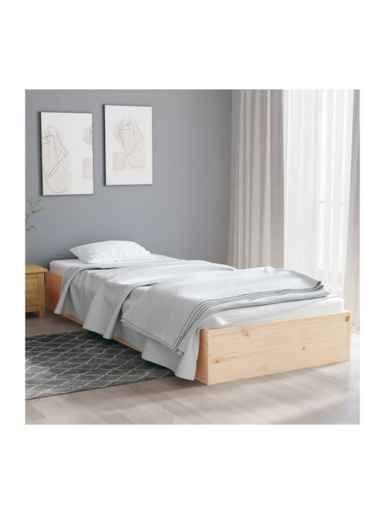 Single Wooden Beige Bed with Slats for Mattress...