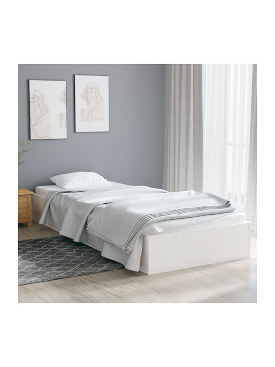 Single Wooden White Bed with Slats for Mattress 75x190cm