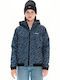 Women's Short Sports Jacket Waterproof and Windproof for Winter with Hood Blue
