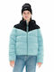 Emerson Women's Short Puffer Jacket Waterproof and Windproof for Winter with Hood Turquoise