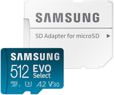 Samsung Evo Select microSDXC 512GB Clasa 10 U3 V30 A2 UHS-I cu adaptor
