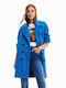 Desigual Women's Midi Coat with Buttons Blue