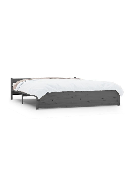 Κρεβάτι Υπέρδιπλο από Μασίφ Ξύλο Γκρι με Τάβλες για Στρώμα 160x200cm