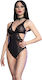 Chilirose Sexy Κορμάκι με Δαντέλα Body In Lace & Opaque Fabric With Side Openings Black