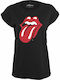 Merchcode Γυναικείο T-shirt Rolling Stones Tongue σε Μαύρο χρώμα
