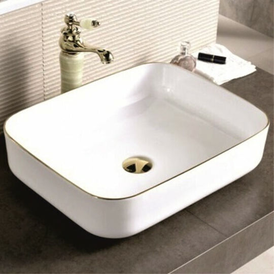 Inter Ceramic ICB 874 Golden Aufgesetztes Waschbecken Porzellan 50x40x13.5cm Weiß