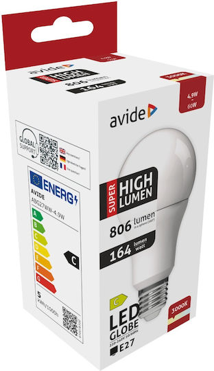 Avide ABG27WW-4.9W LED-Lampe 4.9W 120mm für Fassung E27 und Form A60 Warmes Weiß 806lm