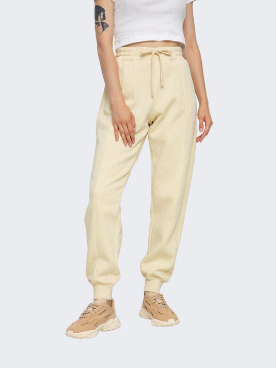 Rib Cuff Talie înaltă Pantaloni de Trening cu elastic Ecru