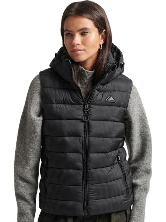 Fuji Women's Short Puffer Jacket for Winter with Hood Black